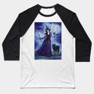 Witch and black wolf by Renee Lavoie Baseball T-Shirt